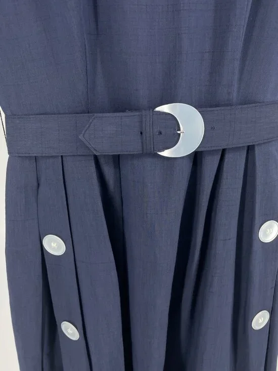 Vintage 60s Blue Fit & Flare Midi Dress Union Made Metal Zipper Retro S/M - Picture 6 of 10